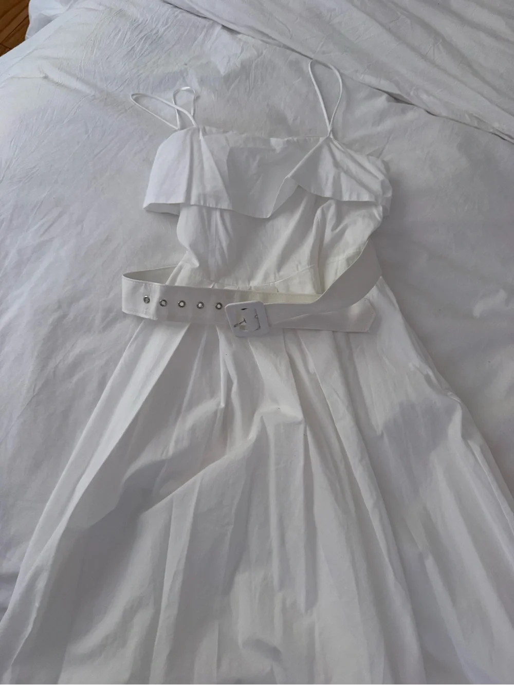 Mango White A-Line Midi Skirt with Wide Belt - Picture 2 of 3